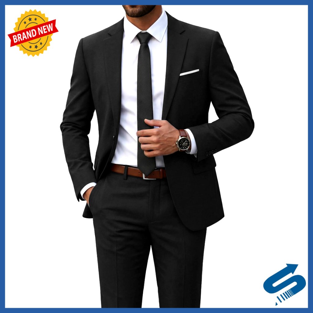Slim Fit 2-Piece Suit Set With Tie, Recycled Material, Prom Wedding Business